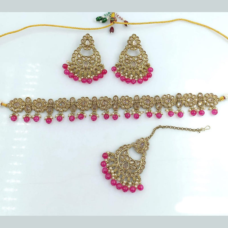 Rani Sati Jewels Gold Plated Reverse AD Choker Necklace Set