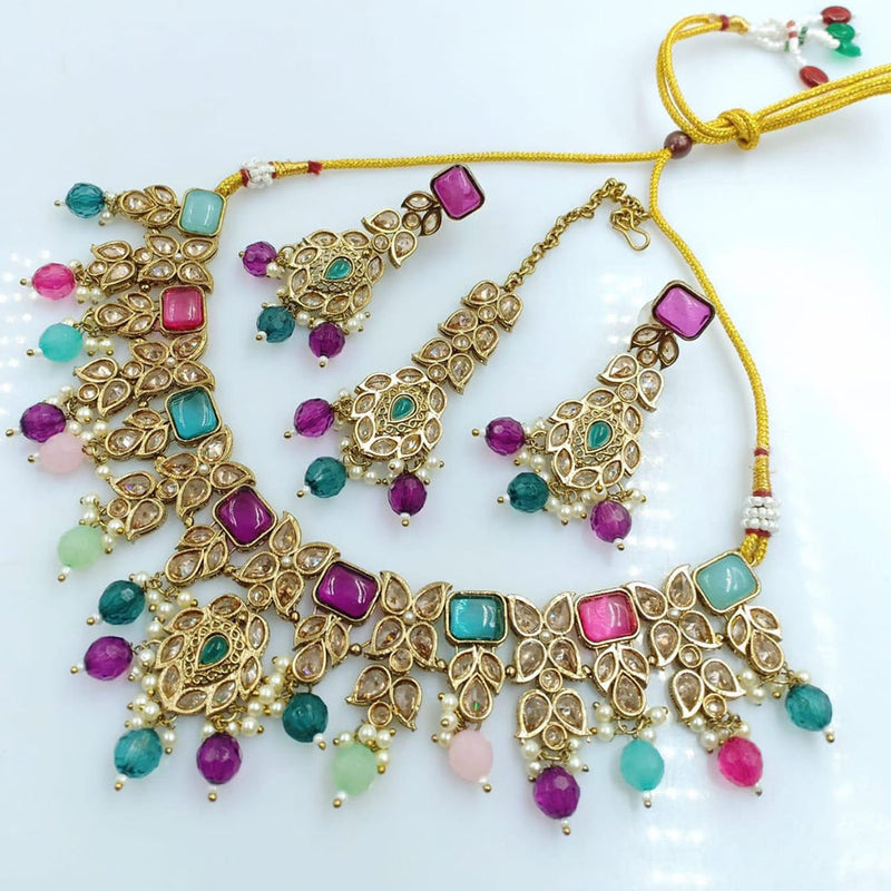 Rani Sati Jewels Gold Plated Reverse AD Necklace Set