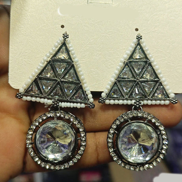 Rani Sati Jewels Oxidised Plated Crystal Stone Dangler Earrings
