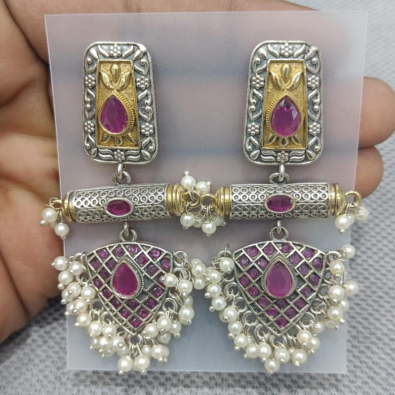 Rani Sati Jewels Silver Plated Pota Stone Dangler Earrings