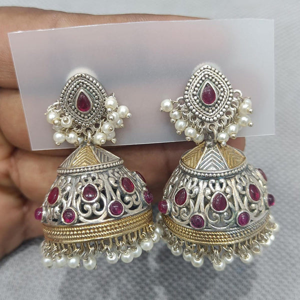 Rani Sati Jewels Silver Plated Pota Stone Jhumki  Earrings