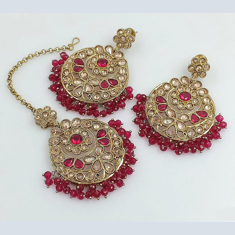 Rani Sati Jewels Crystal Stone Dangler Earring With Mangtikka