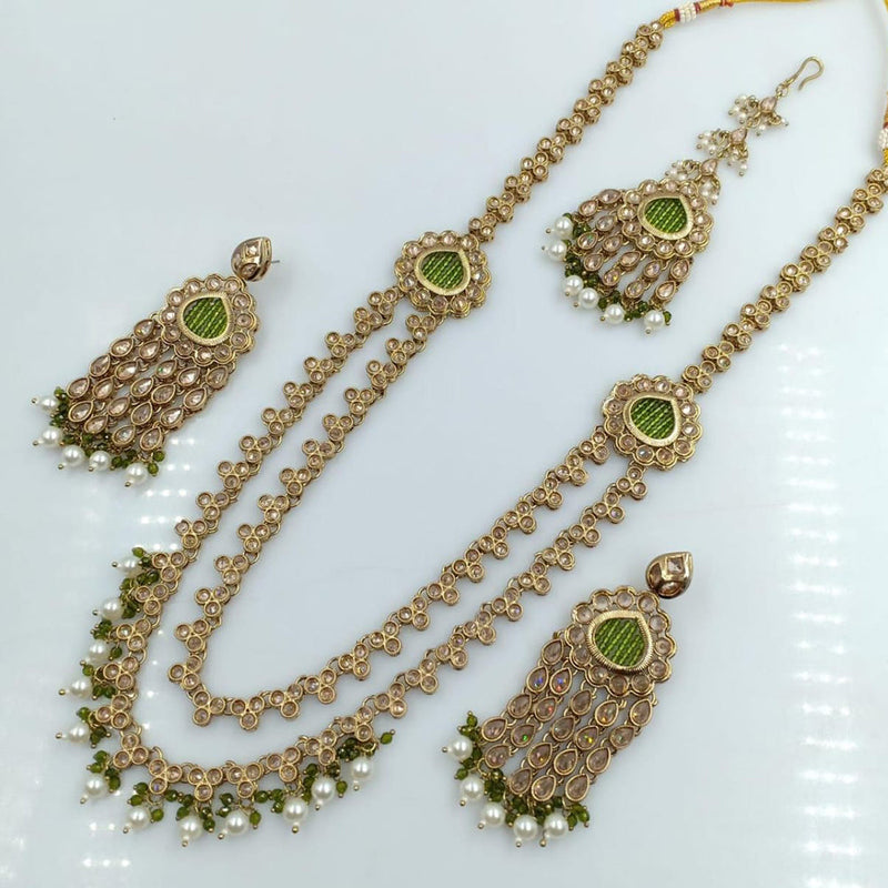 Rani Sati Jewels Gold Plated Crystal Stone Long Necklace Set