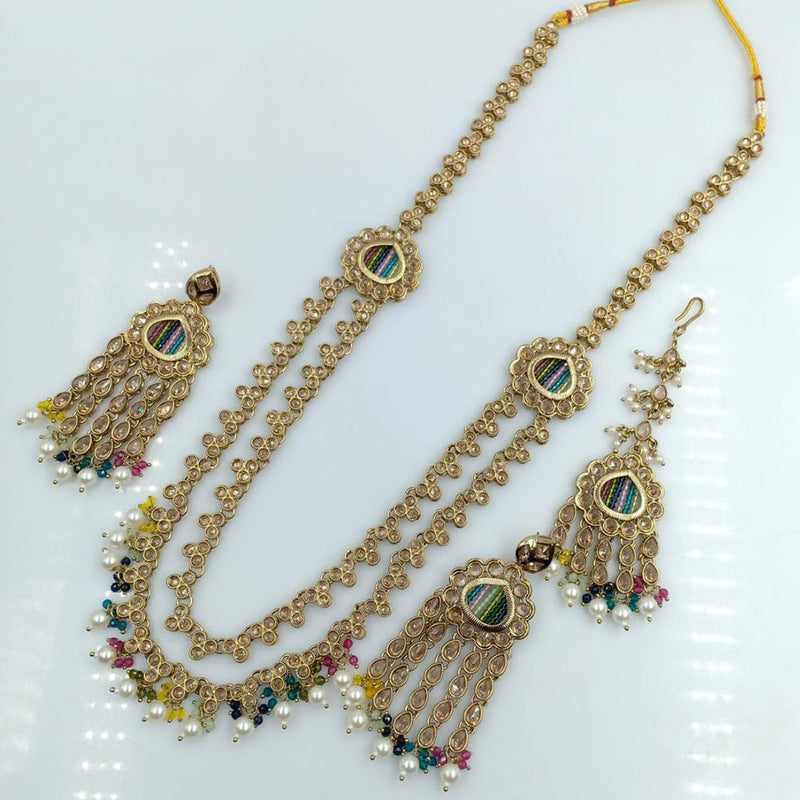 Rani Sati Jewels Gold Plated Crystal Stone Long Necklace Set