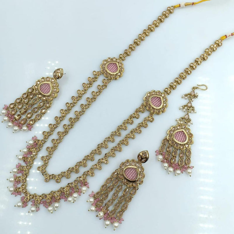 Rani Sati Jewels Gold Plated Crystal Stone Long Necklace Set