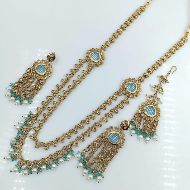 Rani Sati Jewels Gold Plated Crystal Stone Long Necklace Set