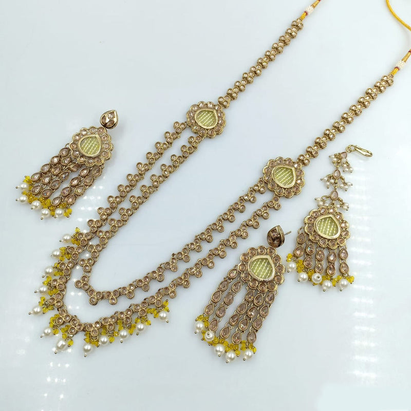 Rani Sati Jewels Gold Plated Crystal Stone Long Necklace Set