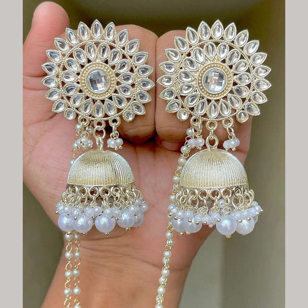 Vaishnavi Fashion Gold Plated Kundan Kanchain Jhumki Earrings