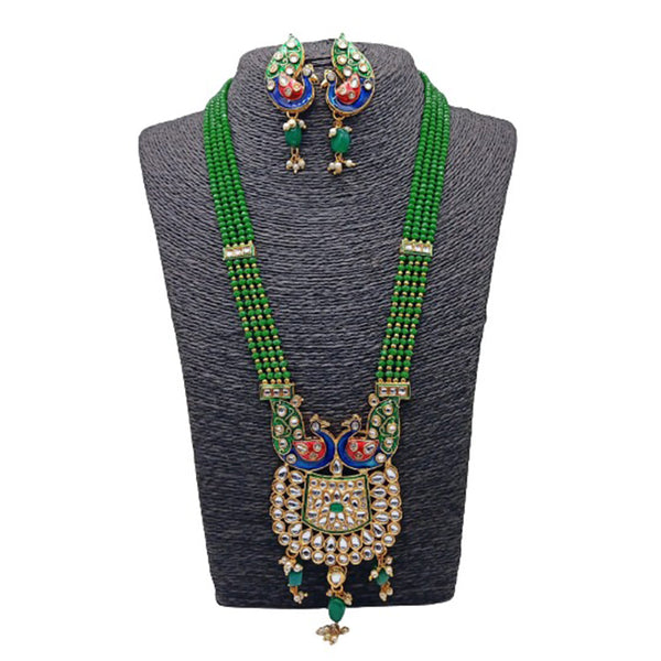 Shree Jai Sai Art Gold Plated Peacock Long Necklace Set