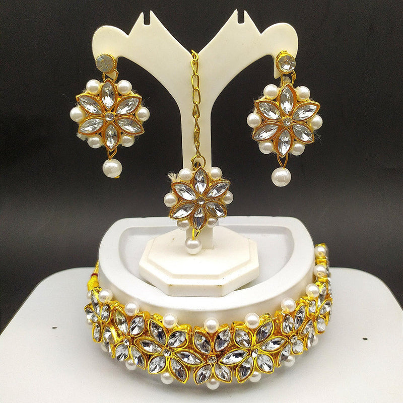 Shree Jai Sai Art Gold Plated Crystal Stone Choker Necklace Set