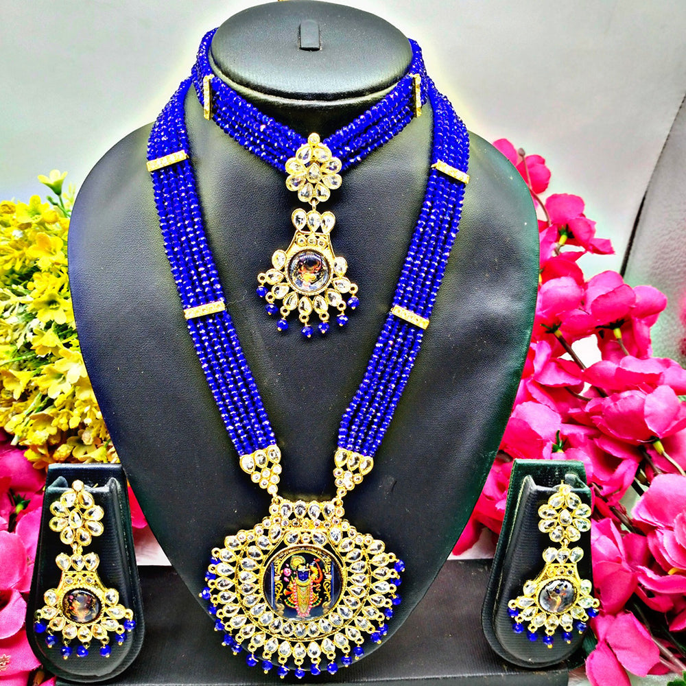 Shree Jai Sai Art Gold Plated Crystal Stone Double Necklace Set