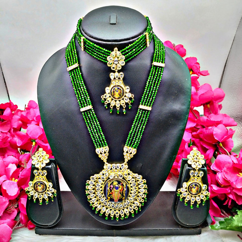 Shree Jai Sai Art Gold Plated Crystal Stone Double Necklace Set