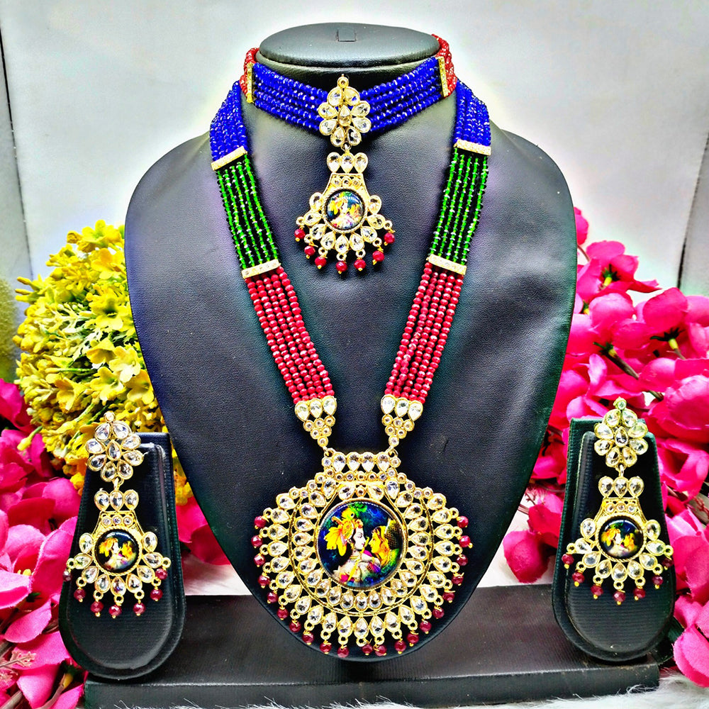 Shree Jai Sai Art Gold Plated Crystal Stone Double Necklace Set