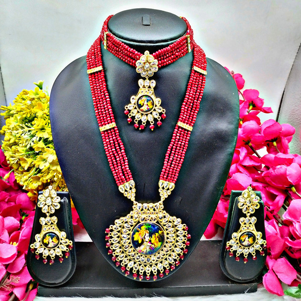 Shree Jai Sai Art Gold Plated Crystal Stone Double Necklace Set