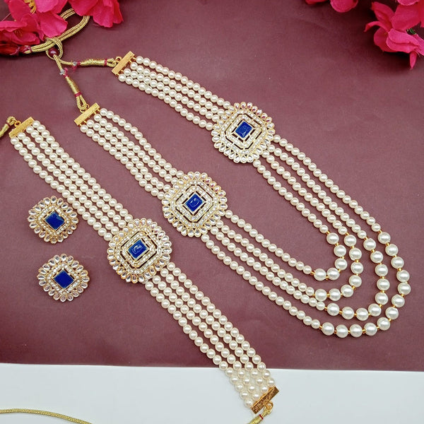 Shree Jai Sai Art Gold Plated Crystal Stone Double Necklace Set
