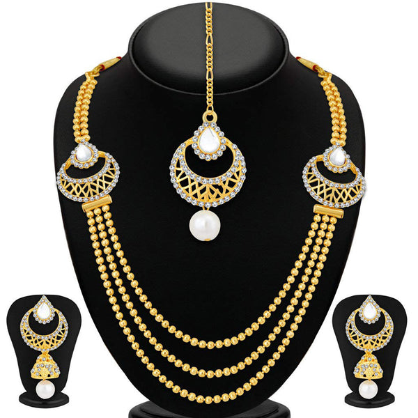 Naitika Arts Gold Plated Crystal Stone Long Necklace Set