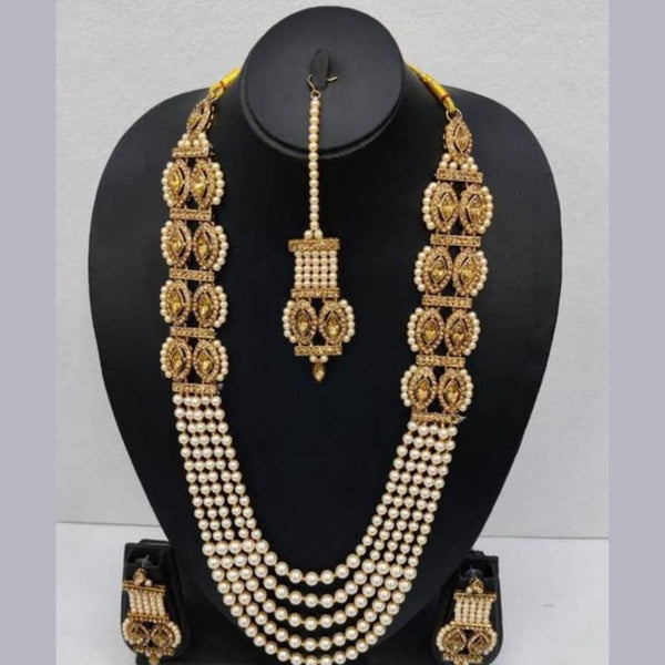 Naitika Arts Gold Plated Austrian Stone And Pearl Long Necklace Set