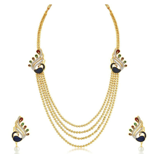 Naitika Arts Gold Plated Austrian Sone And Meenakari Long Necklaces Set