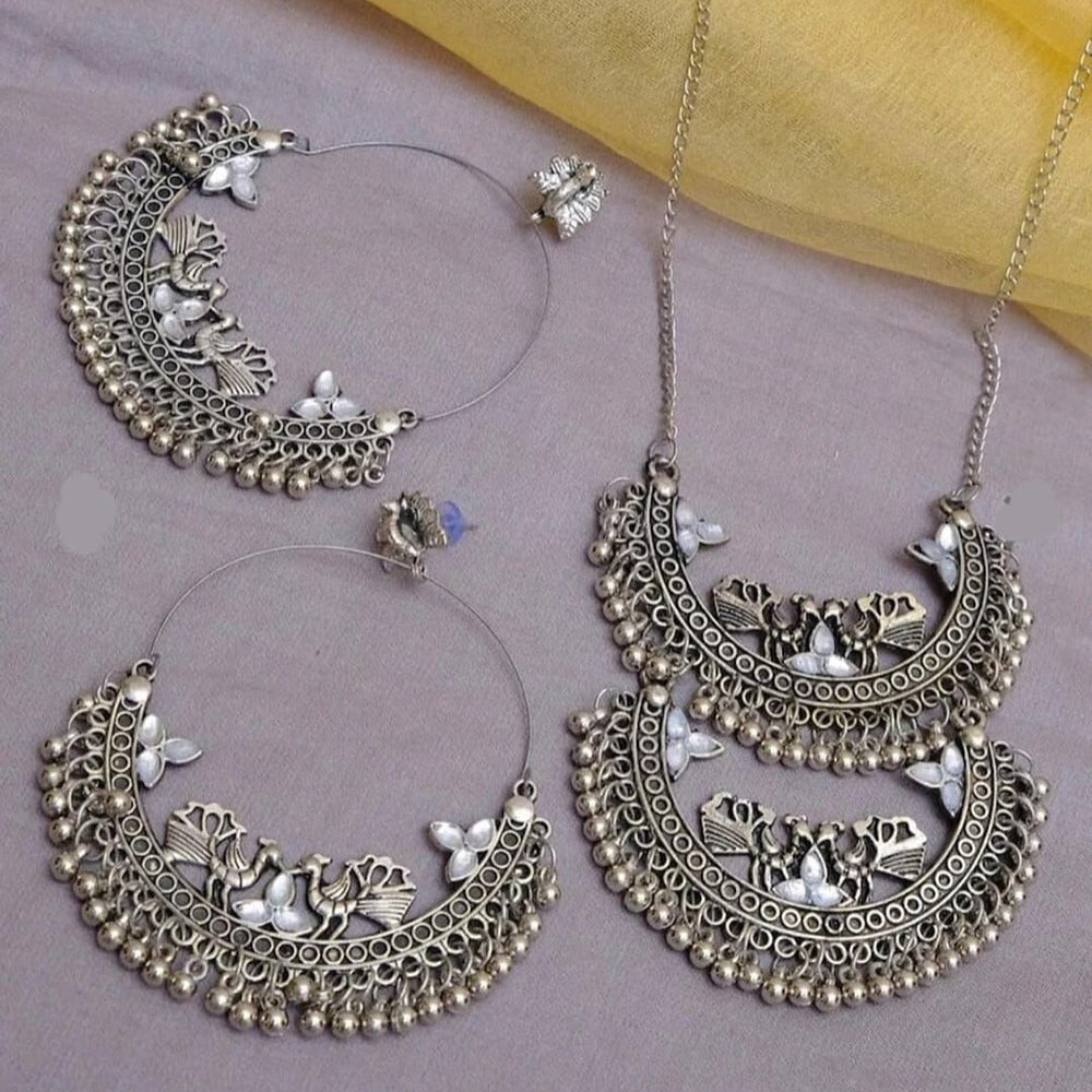 Bevy Pearls Oxidised Plated Long Necklace Set