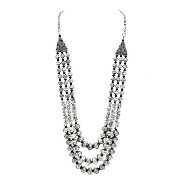 Bevy Pearls Oxidised Plated Long Necklace Set