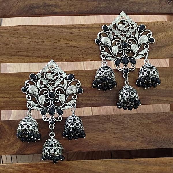 Bevy Pearls Oxidised Plated Jhumki Earrings