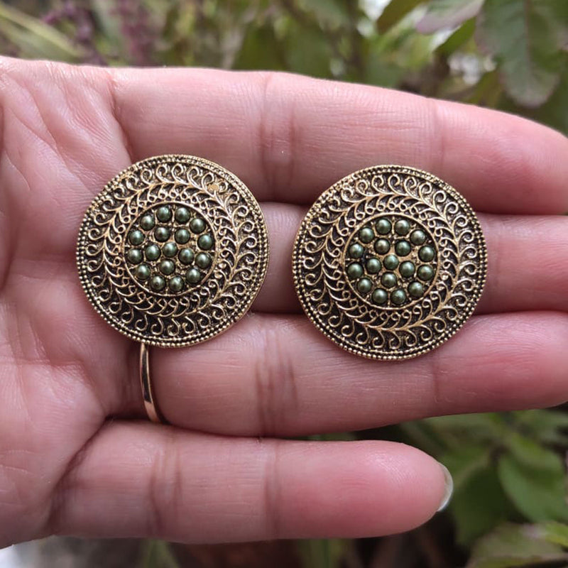 Bevy Pearls Oxidised Gold Plated Stud Earrings