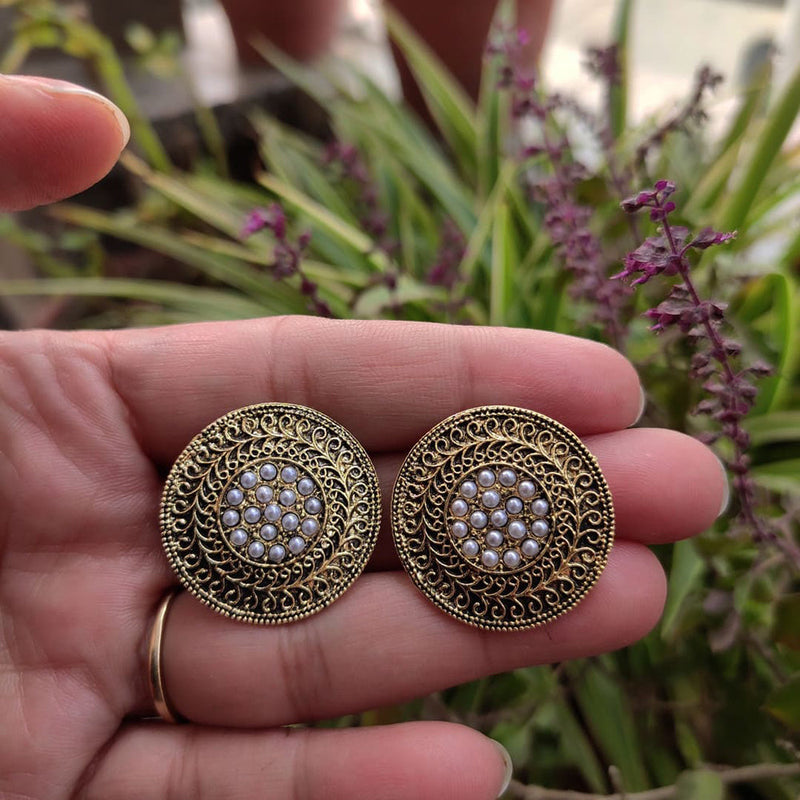 Bevy Pearls Oxidised Gold Plated Stud Earrings