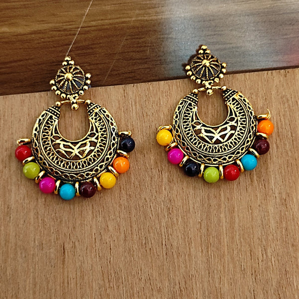 Bevy Pearls Oxidised Gold Plated Dangler Earrings