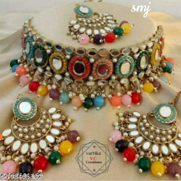 Shree Chamunda Jewellers Gold Plated Mirror Necklace Set