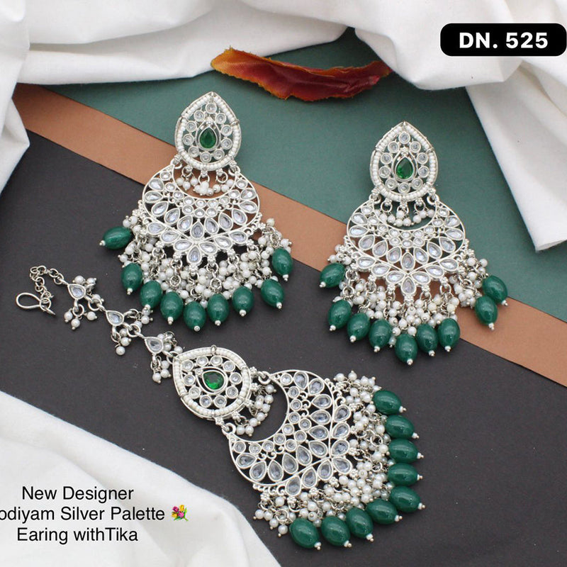 Shree Chamunda Jewellers Silver Plated Earrings With Mangtikka