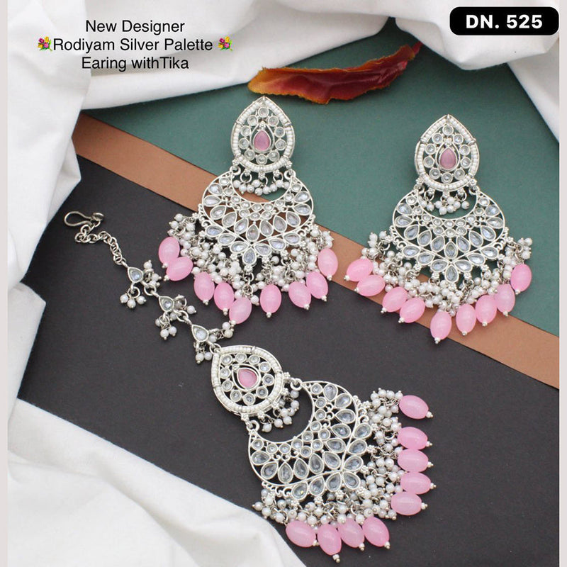 Shree Chamunda Jewellers Silver Plated Earrings With Mangtikka