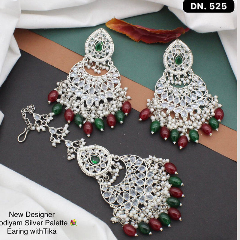 Shree Chamunda Jewellers Silver Plated Earrings With Mangtikka