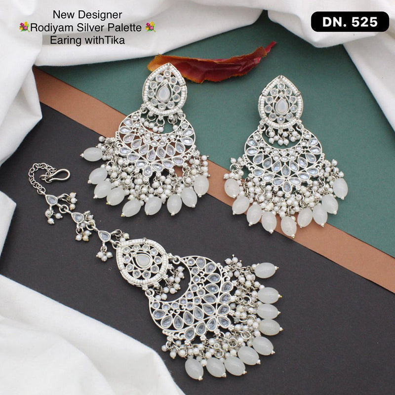 Shree Chamunda Jewellers Silver Plated Earrings With Mangtikka