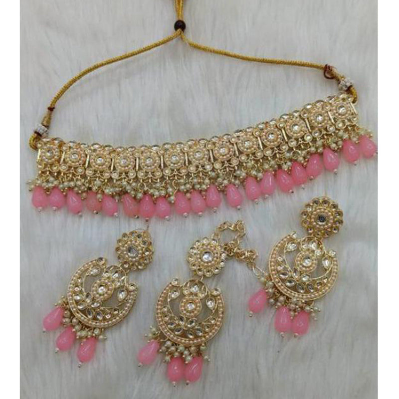 Shree Chamunda Jewellers Gold Plated Austrian And Pearl Choker Necklace Set