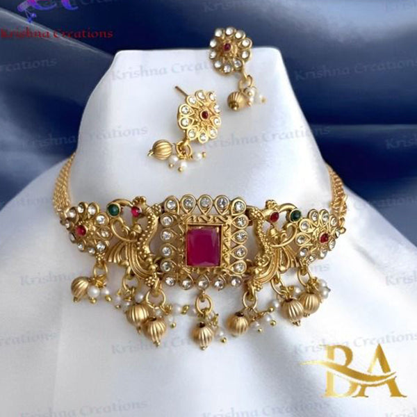 Shree Chamunda Jewellers Gold Plated Pota Choker Necklace Set