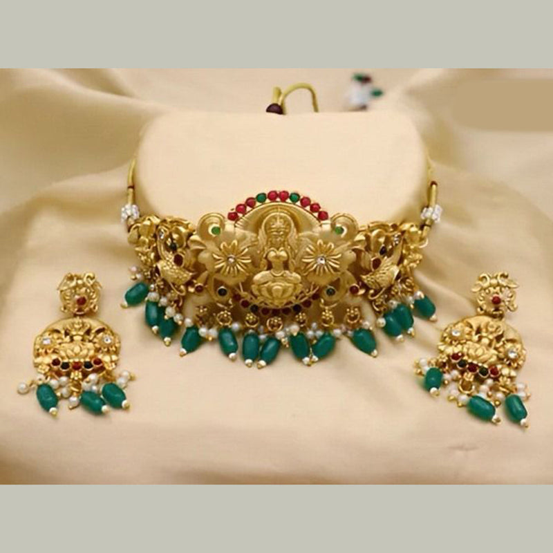 Shree Chamunda Jewellers Gold Plated Temple Choker Necklace Set