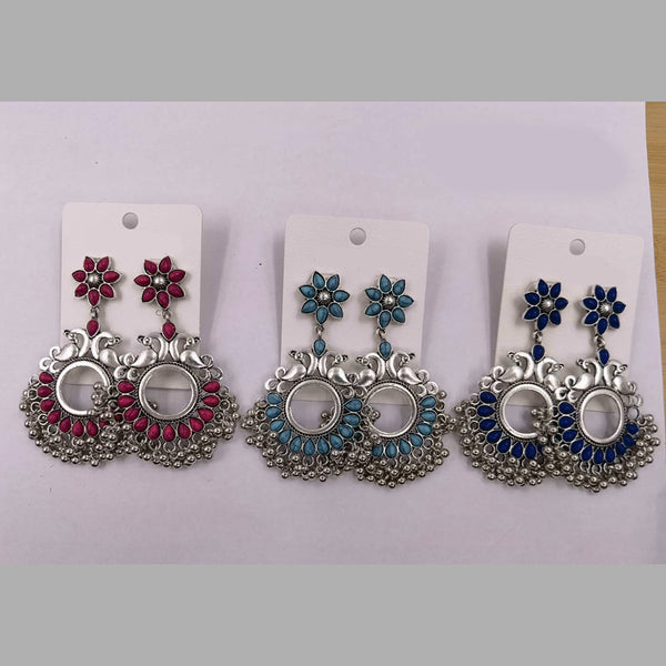 Tarohi Jewels Oxidised  Plated Pota Stone Dangler Earrings