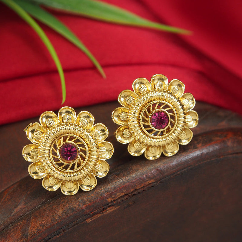 Gargish Fashion Gold Plated Pota Stone Stud Earrings