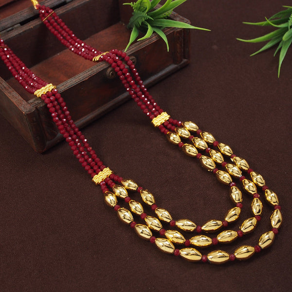 Gargish Fashion Gold Plated Beads Long Necklace Set