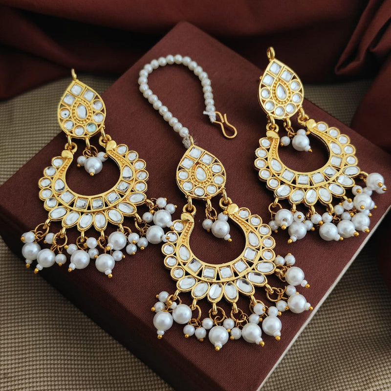 Primeriea Gold Plated Kundan Earrings With Mangtikka