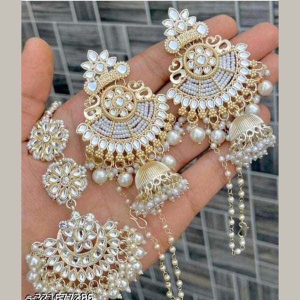 Z R Collection South Indian Punjabi Look Pearls Kundan Earrings Tikka For  Women : Amazon.in: Fashion