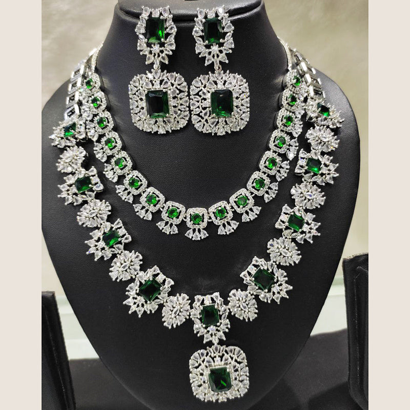 Aamrapali Silver Plated AD Double Necklace Set