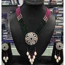 Aamrapali Silver Plated AD And Pearls Long Necklace Set