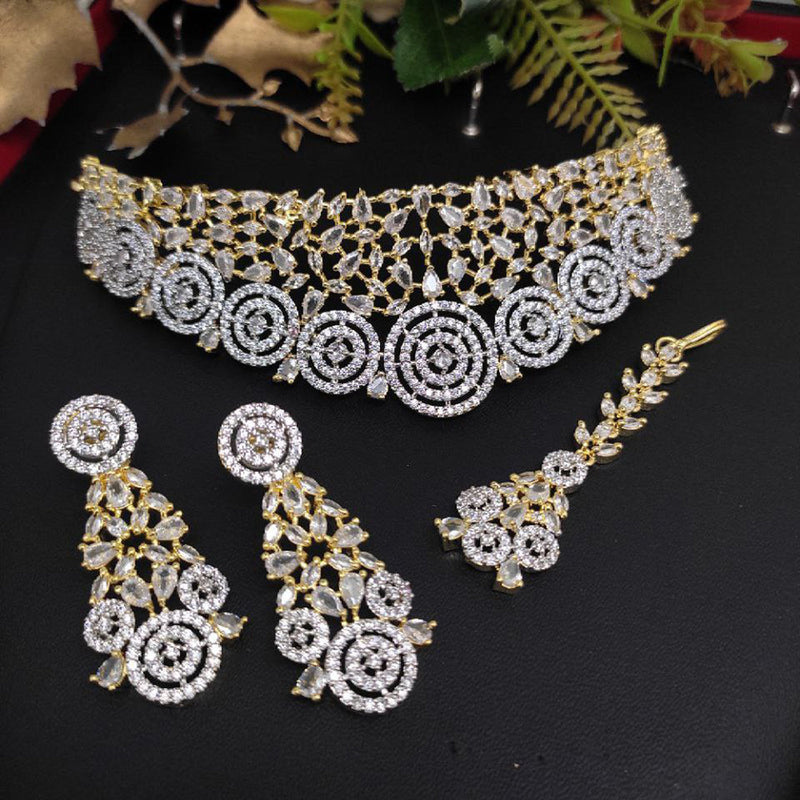 Aamrapali Gold Plated AD Choker Necklace Set