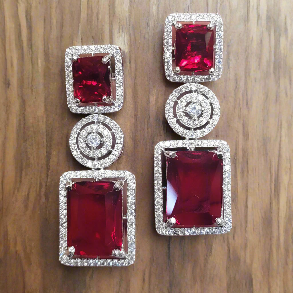 Aamrapali Silver Plated AD Dangler Earrings