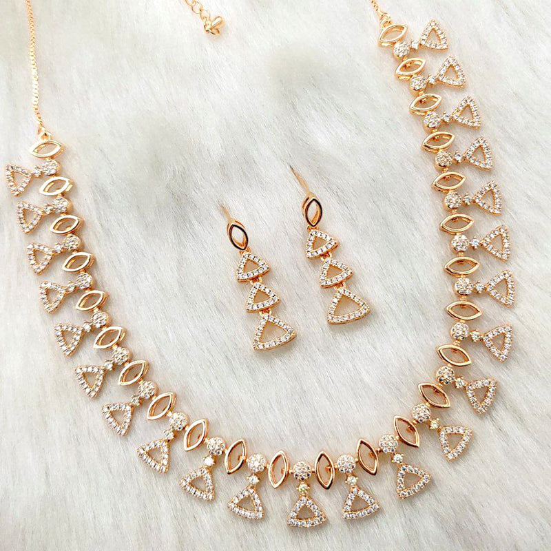 Aamrapali Rose Gold Plated AD Necklace Set