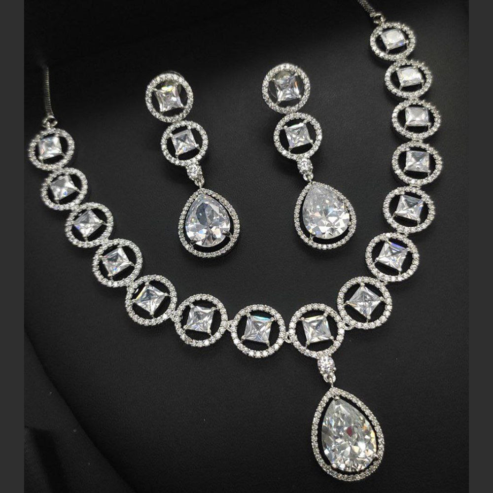 Aamrapali Silver Plated AD Necklace Set
