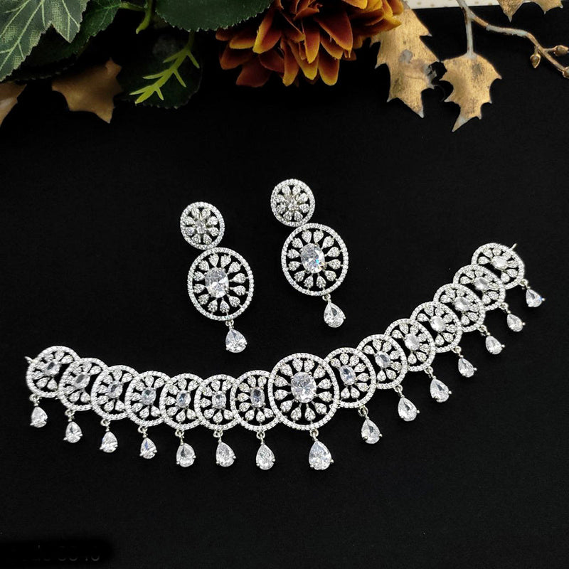 Aamrapali Silver Plated AD Necklace Set