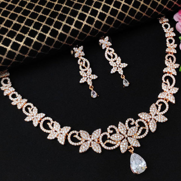 Aamrapali Rose Gold Plated AD Necklace Set