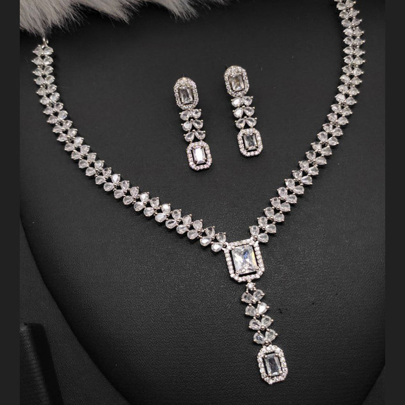 Aamrapali Silver Plated AD Necklace Set